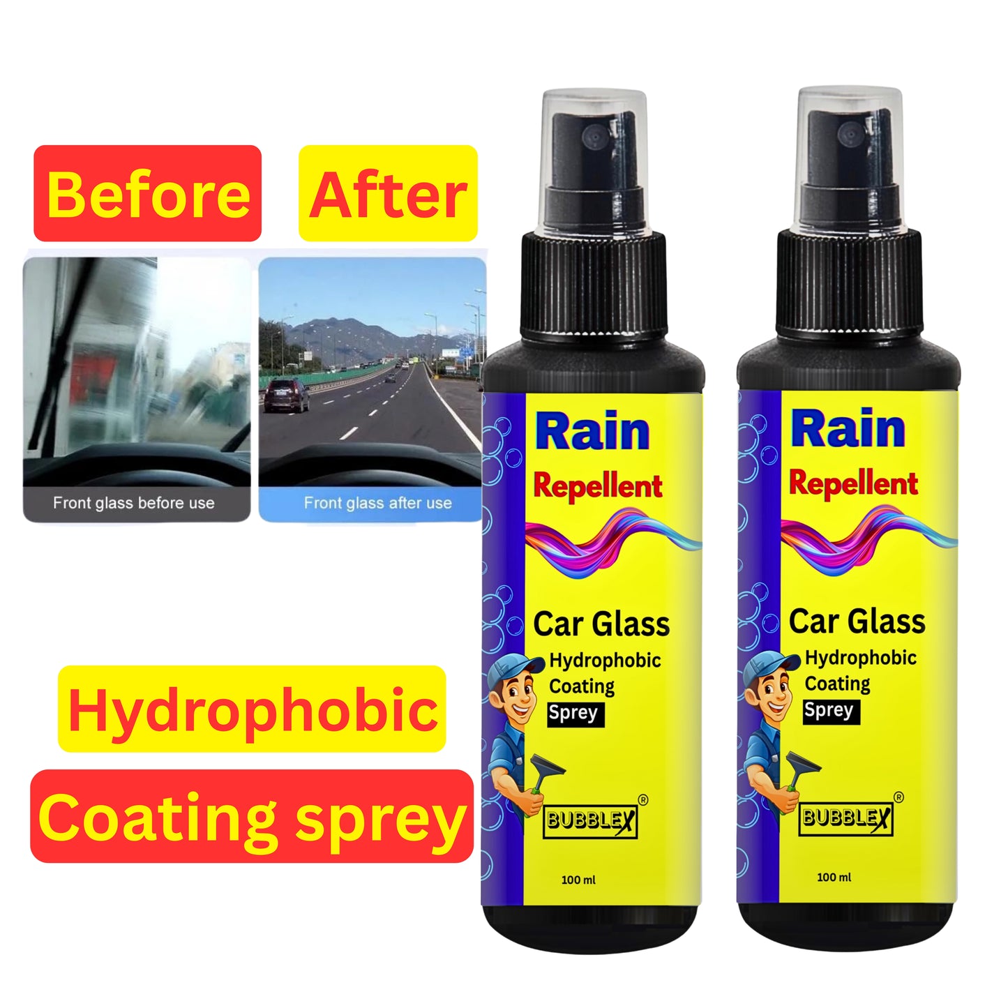 Bubblex Rain Repellent for Automotive Glass – Improved Visibility in Rain BUY ONE GET ONE FREE